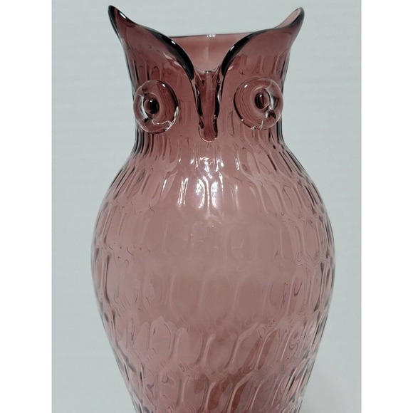 RARE VINTAGE ART GLASS OWL BIRD VASE PURPLE 14 1/4" Tall In Excellent Condition - Picture 11 of 12